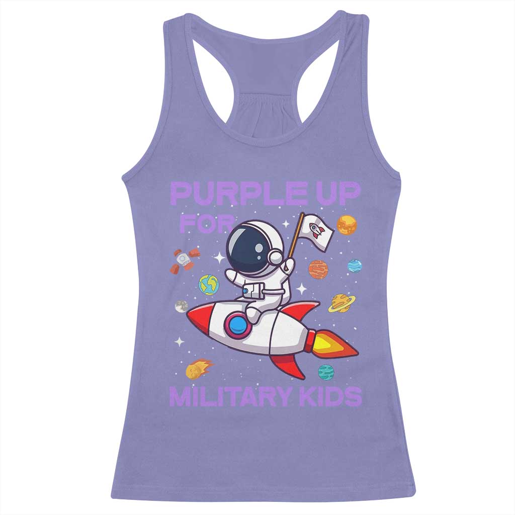 Purple Up For Military Kids Racerback Tank Top Military Child Month Astronaut Funny