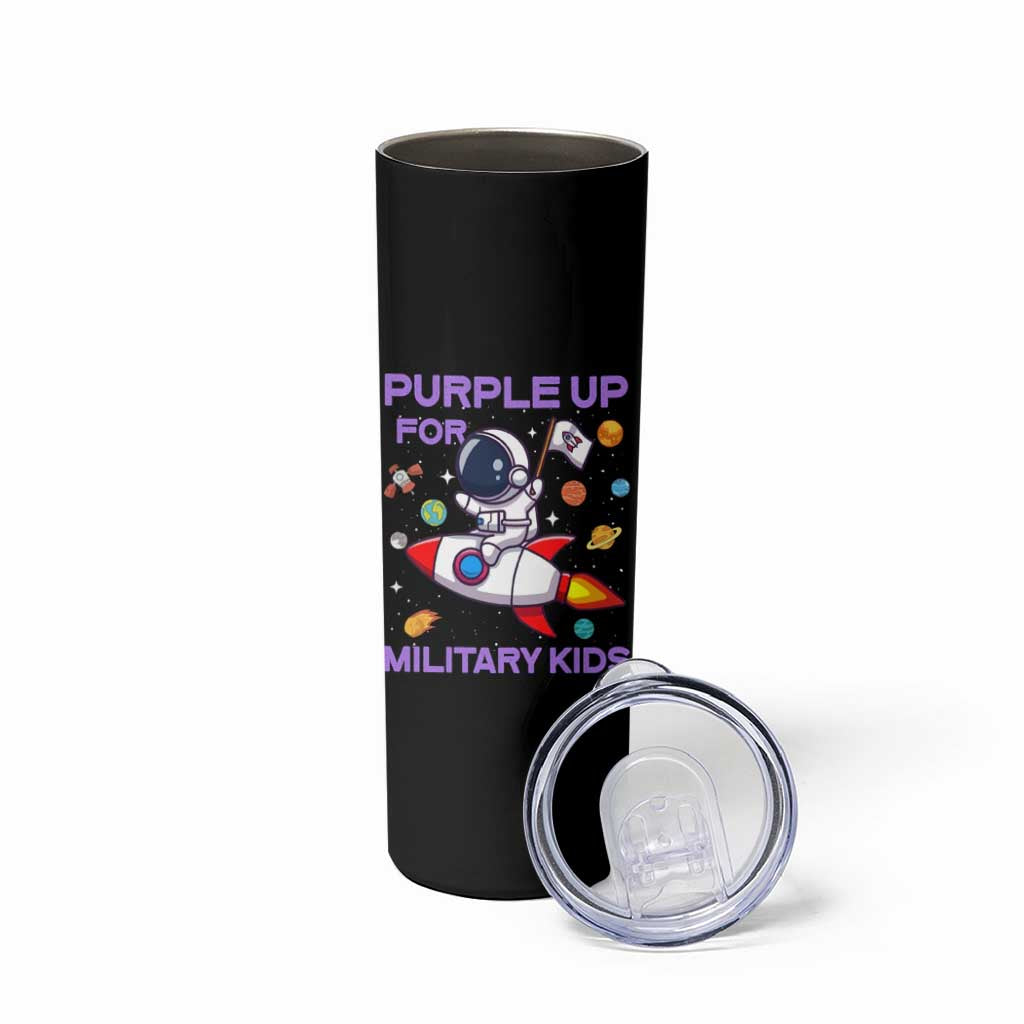 Purple Up For Military Kids Skinny Tumbler Military Child Month Astronaut Funny