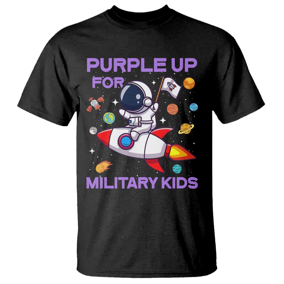 Purple Up For Military Kids T Shirt Military Child Month Astronaut Funny