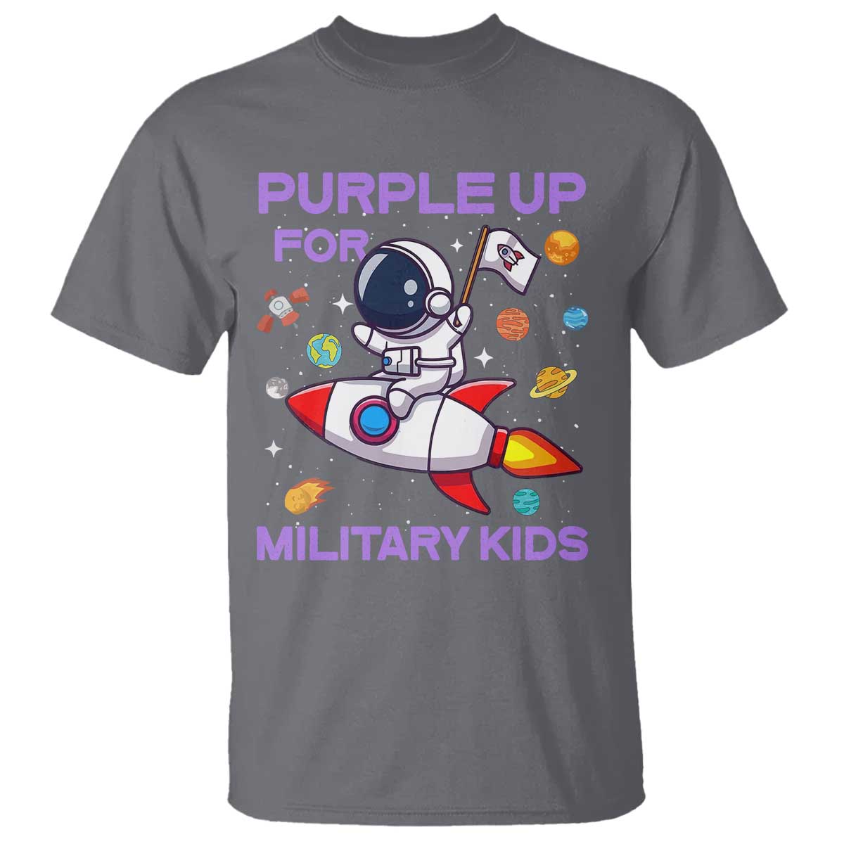 Purple Up For Military Kids T Shirt Military Child Month Astronaut Funny