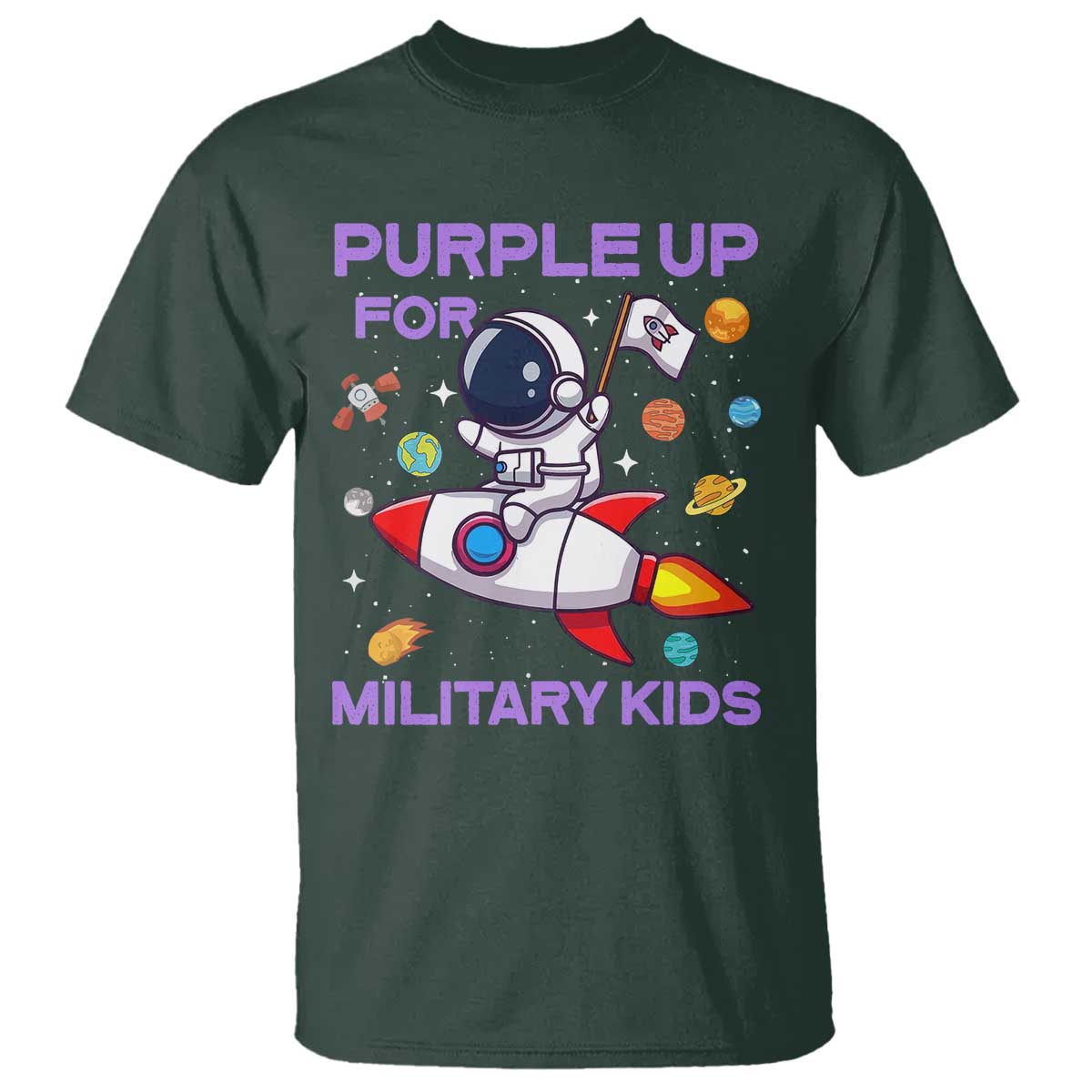 Purple Up For Military Kids T Shirt Military Child Month Astronaut Funny
