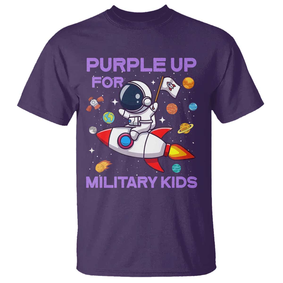 Purple Up For Military Kids T Shirt Military Child Month Astronaut Funny