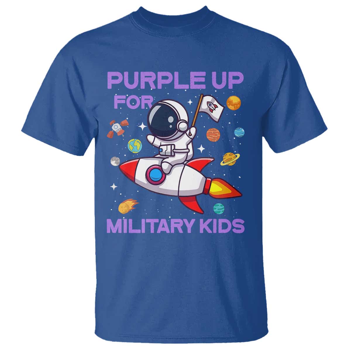 Purple Up For Military Kids T Shirt Military Child Month Astronaut Funny