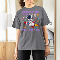 Purple Up For Military Kids T Shirt For Women Military Child Month Astronaut Funny