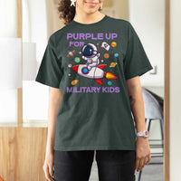 Purple Up For Military Kids T Shirt For Women Military Child Month Astronaut Funny