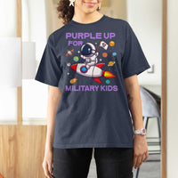 Purple Up For Military Kids T Shirt For Women Military Child Month Astronaut Funny