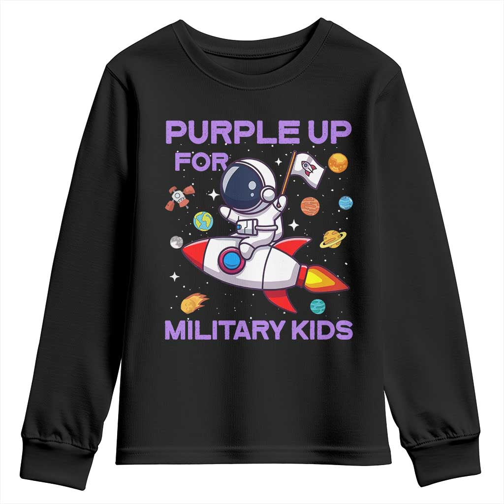 Purple Up For Military Kids Youth Sweatshirt Military Child Month Astronaut Funny