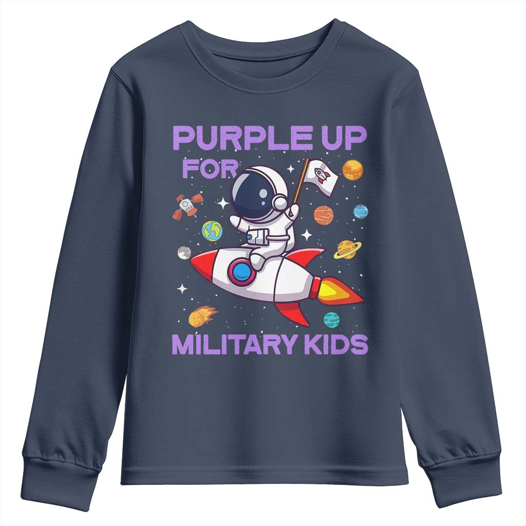 Purple Up For Military Kids Youth Sweatshirt Military Child Month Astronaut Funny