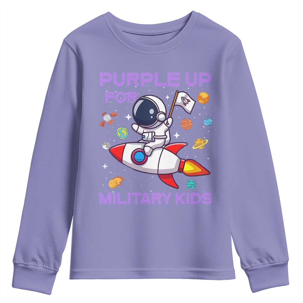 Purple Up For Military Kids Youth Sweatshirt Military Child Month Astronaut Funny