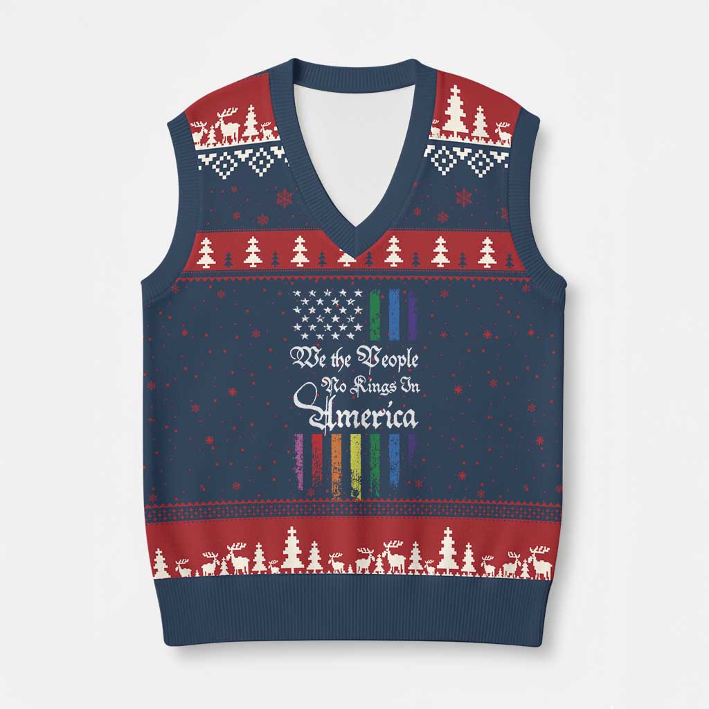 We The People No Kings In America V-Neck Knit Sweater Vest LGBTQ Rainbow USA Flag Gay Pride LGBT Ally