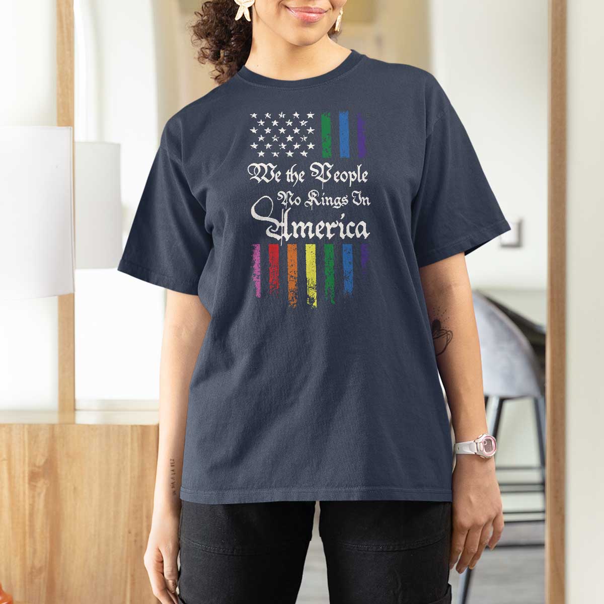 We The People No Kings In America T Shirt For Women LGBTQ Rainbow USA Flag Gay Pride LGBT Ally