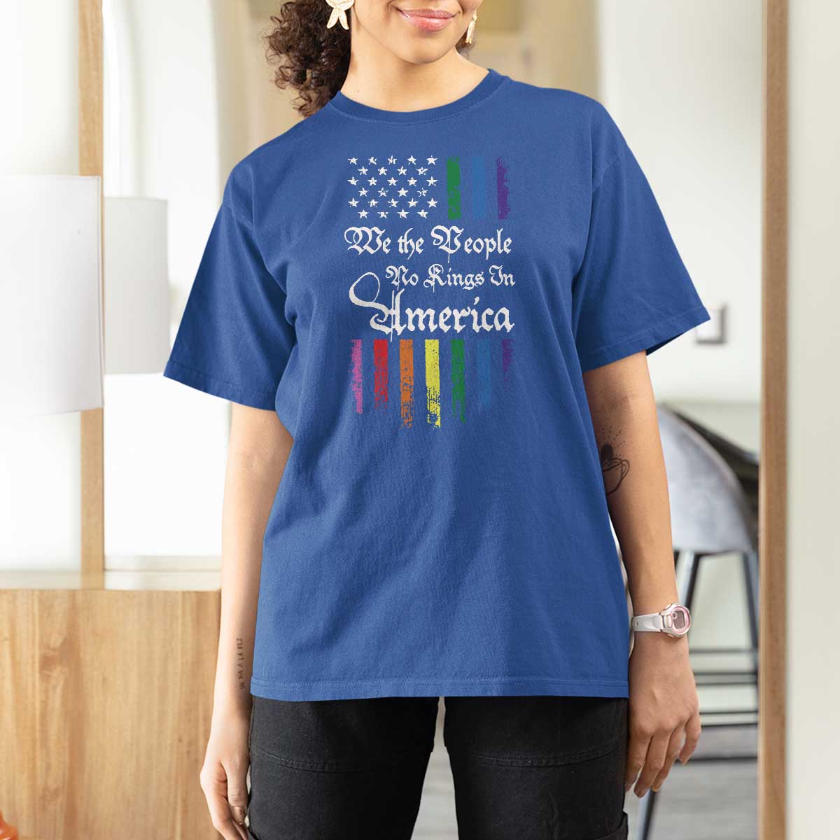 We The People No Kings In America T Shirt For Women LGBTQ Rainbow USA Flag Gay Pride LGBT Ally