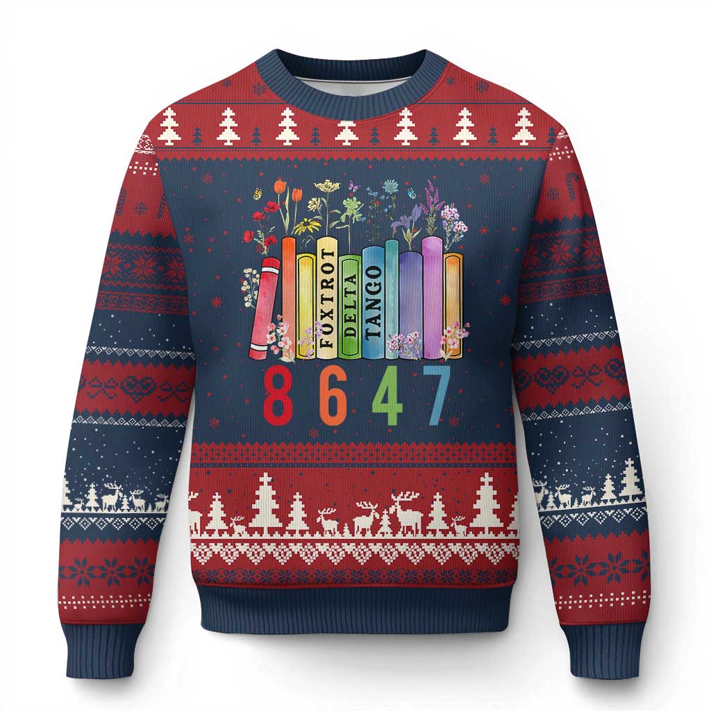 Retro 8647 Ugly Christmas Sweater Foxtrots Delta Tangos Book Flower - Wonder Print Shop