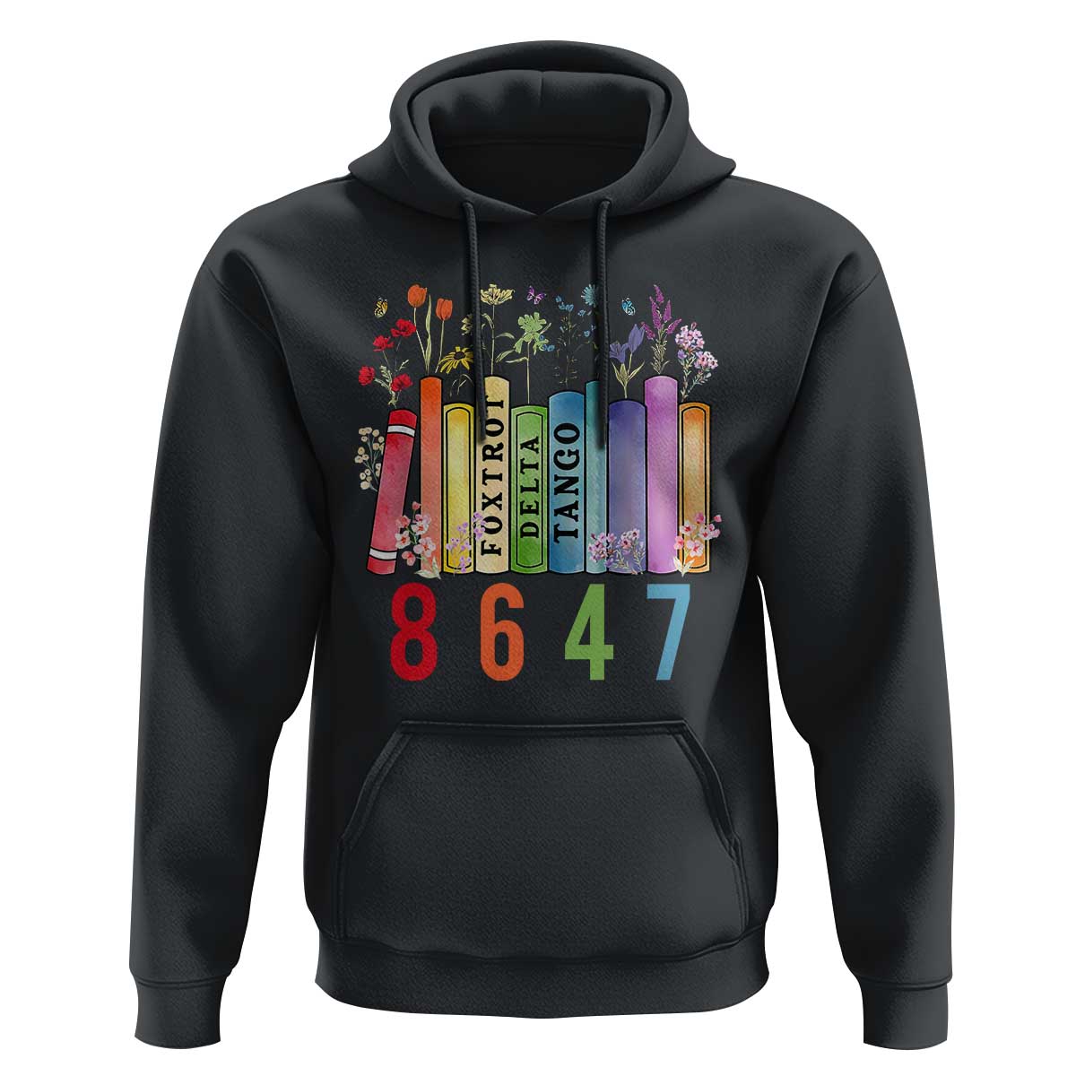 Retro 8647 Hoodie Foxtrots Delta Tangos Book Flower