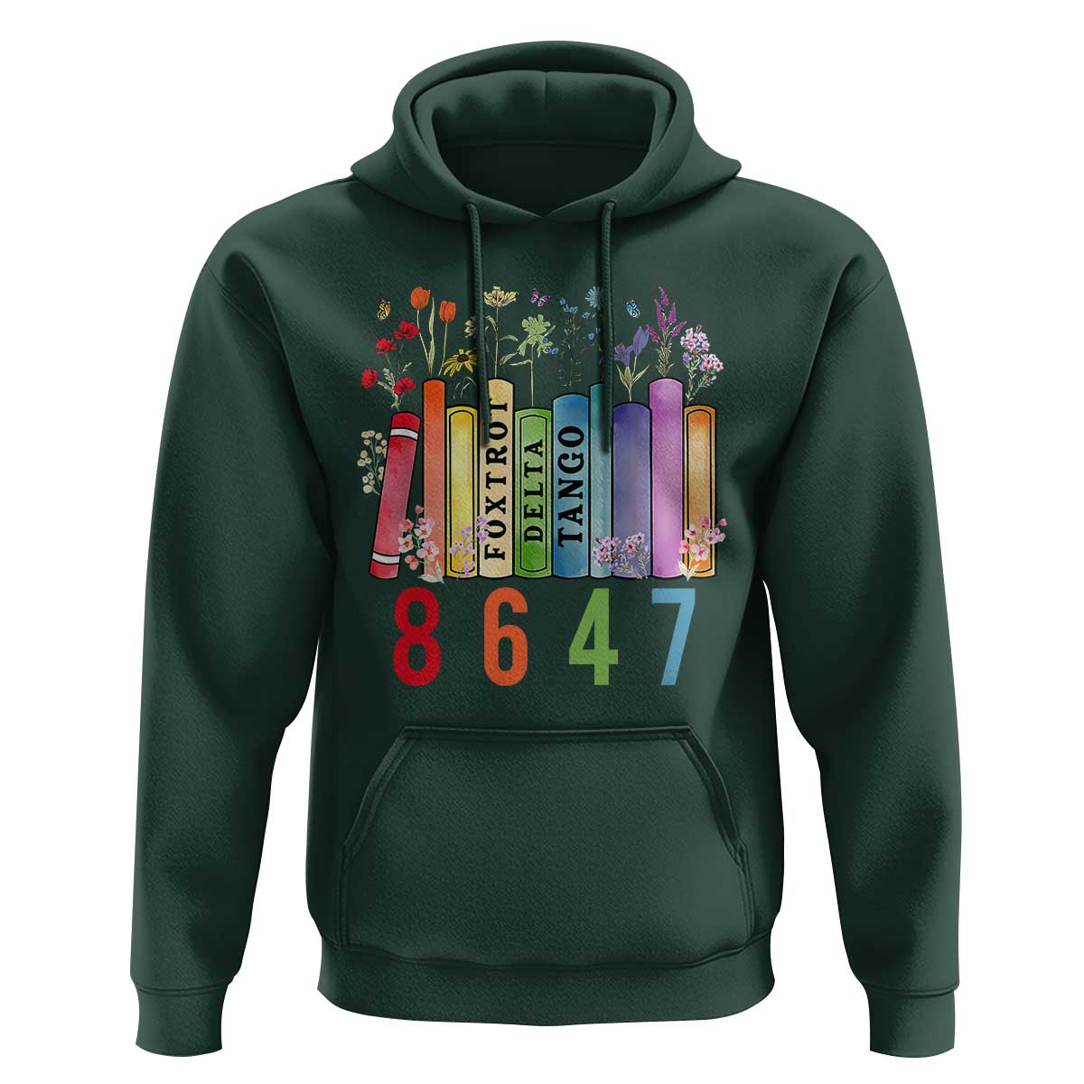 Retro 8647 Hoodie Foxtrots Delta Tangos Book Flower