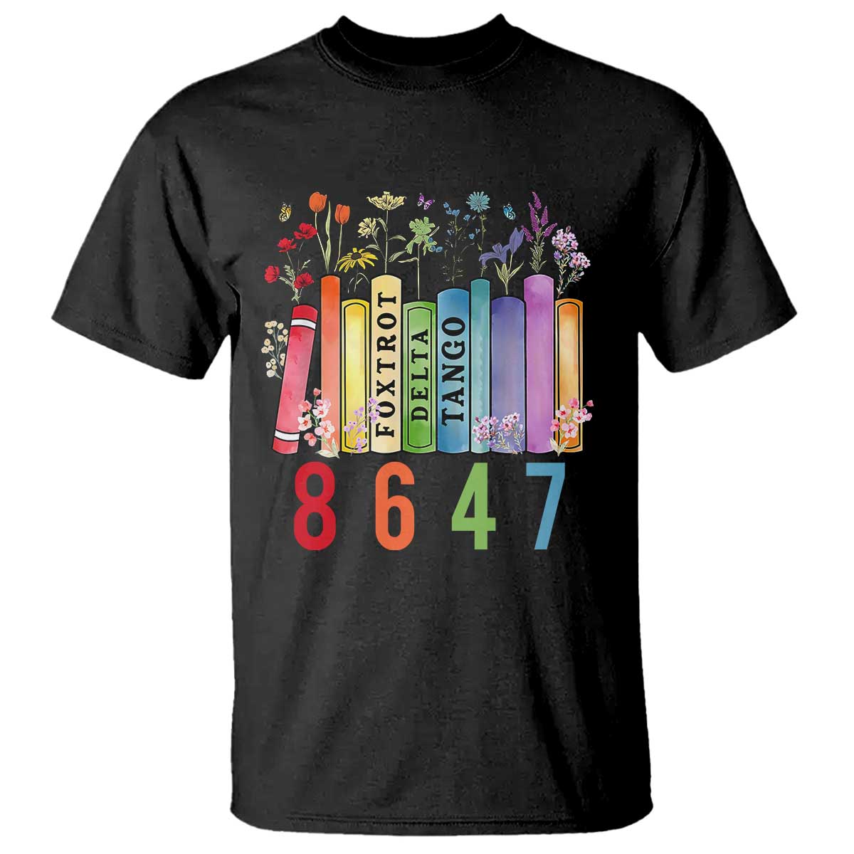 Retro 8647 T Shirt Foxtrots Delta Tangos Book Flower