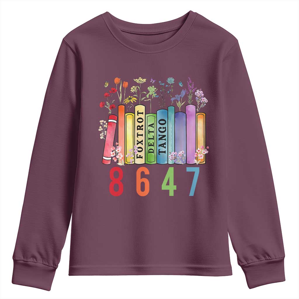 Retro 8647 Youth Sweatshirt Foxtrots Delta Tangos Book Flower