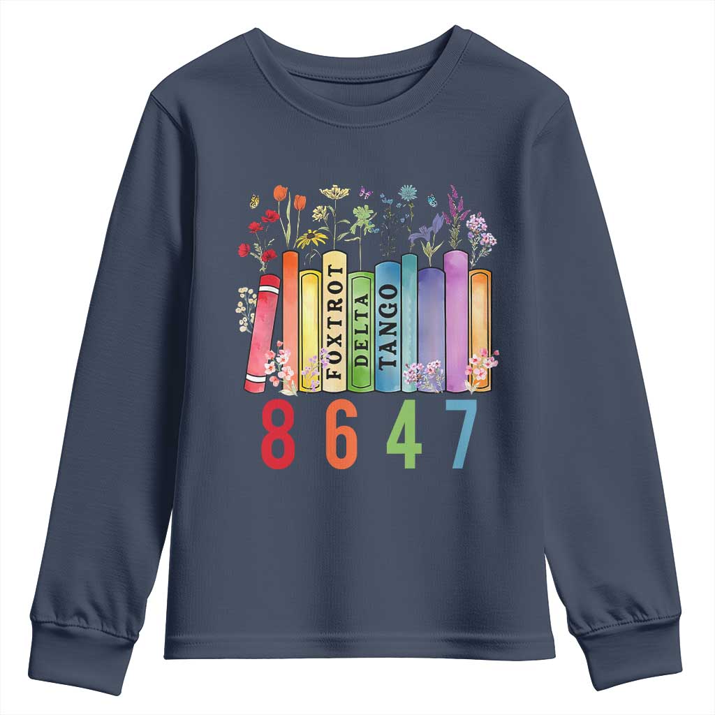 Retro 8647 Youth Sweatshirt Foxtrots Delta Tangos Book Flower