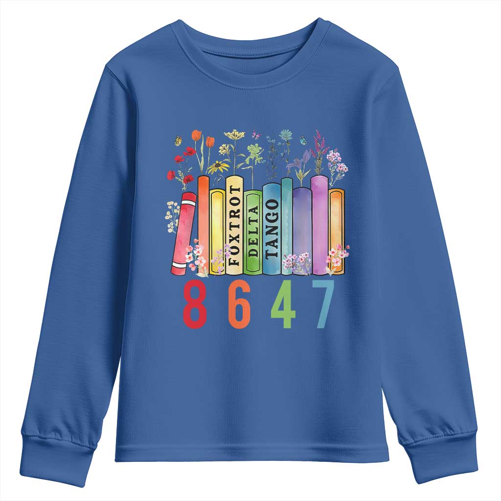 Retro 8647 Youth Sweatshirt Foxtrots Delta Tangos Book Flower