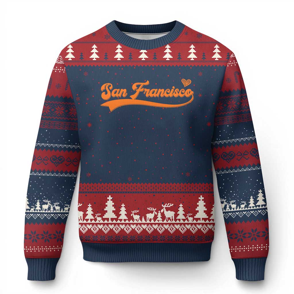 San Francisco Ugly Christmas Sweater SF Varsity California Script Vintage Sports Jersey Style