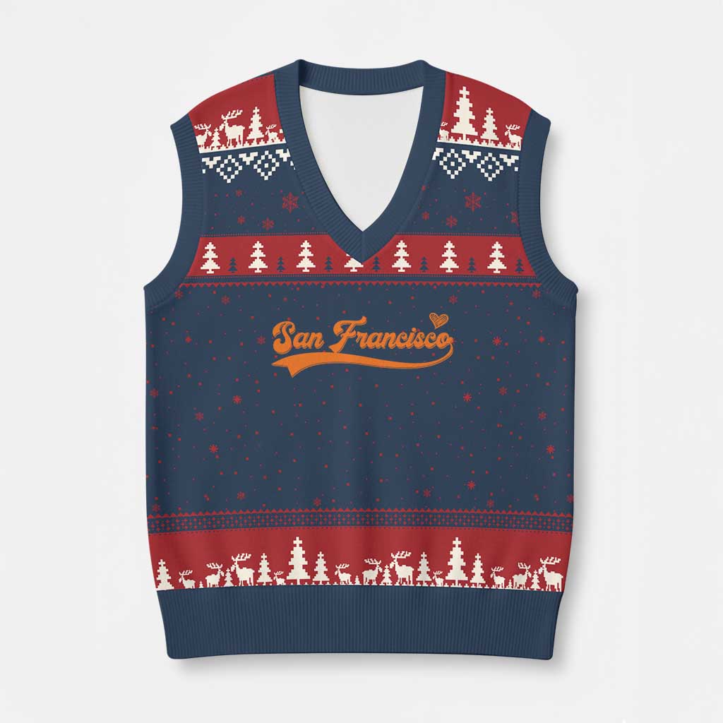 San Francisco V-Neck Knit Sweater Vest SF Varsity California Script Vintage Sports Jersey Style
