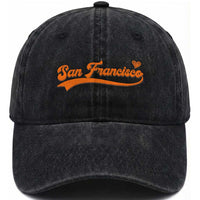 San Francisco Washed Cotton Baseball Cap SF Varsity California Script Vintage Sports Jersey Style