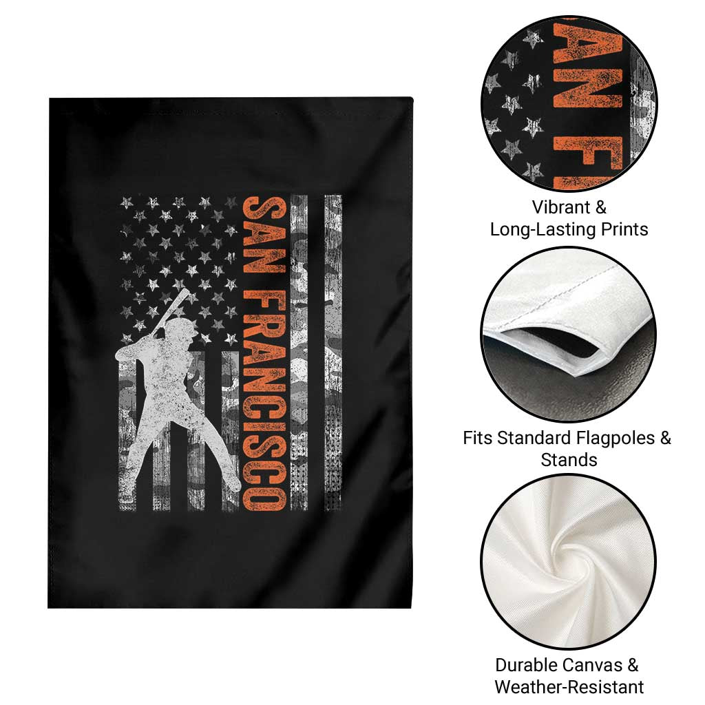 San Francisco Garden Flag SF Baseball Player American Flag USA Camo Patriotic