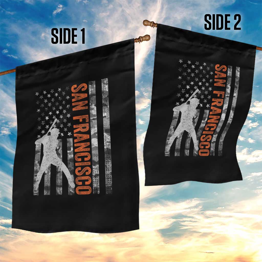 San Francisco Garden Flag SF Baseball Player American Flag USA Camo Patriotic