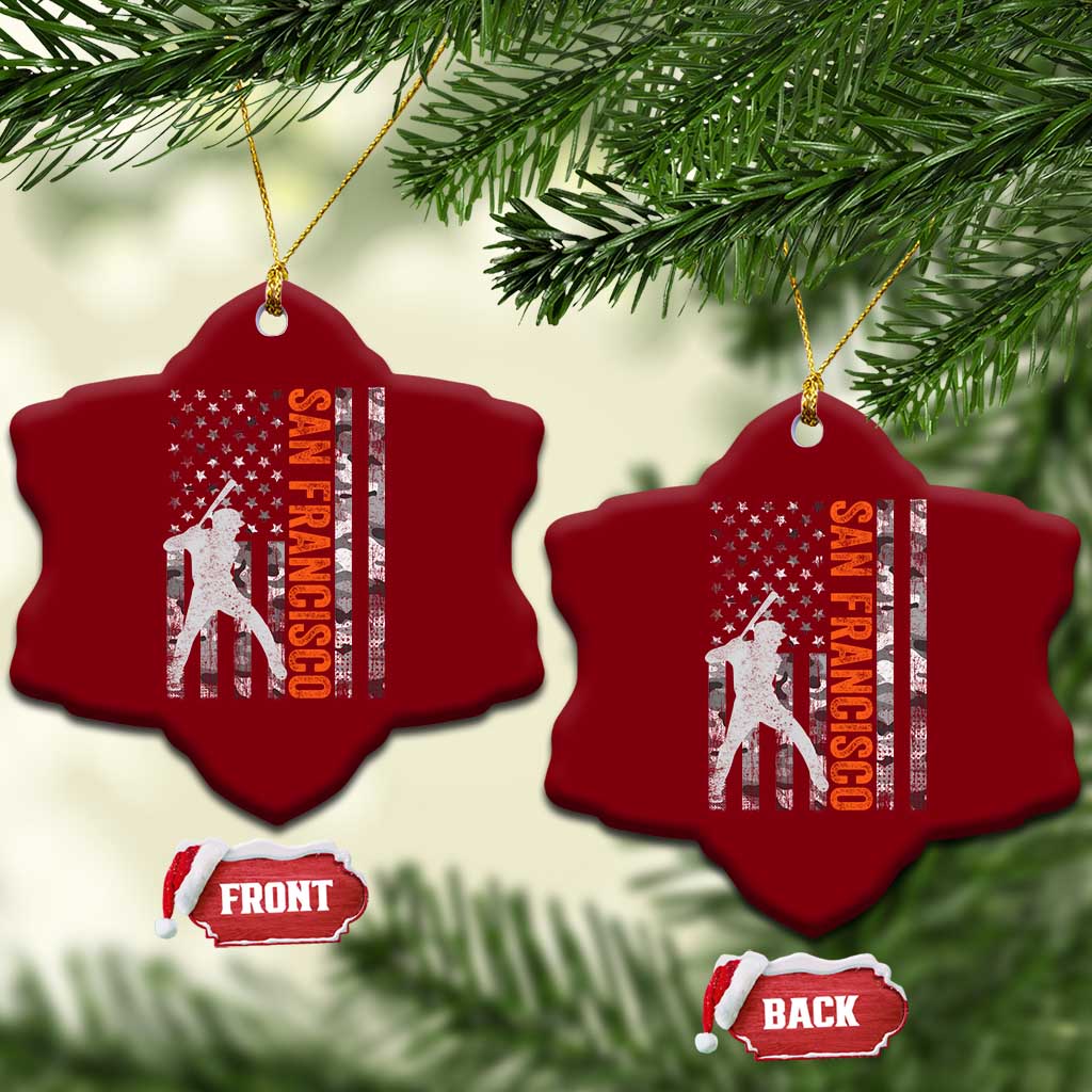 San Francisco Ceramic Ornament SF Baseball Player American Flag USA Camo Patriotic