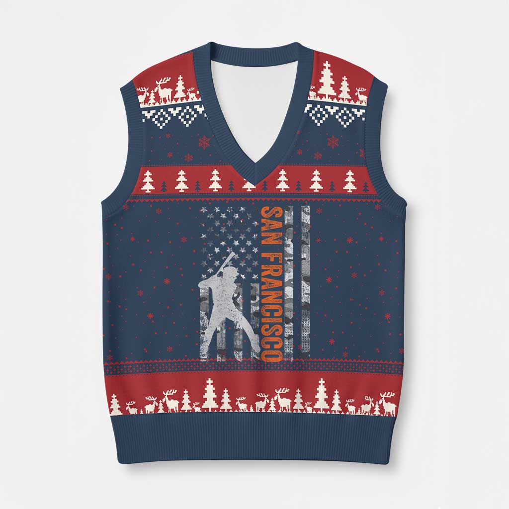 San Francisco V-Neck Knit Sweater Vest SF Baseball Player American Flag USA Camo Patriotic