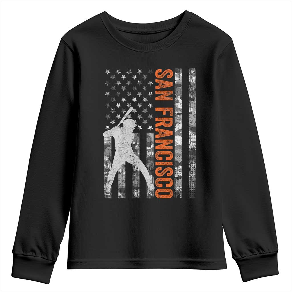 San Francisco Youth Sweatshirt SF Baseball Player American Flag USA Camo Patriotic