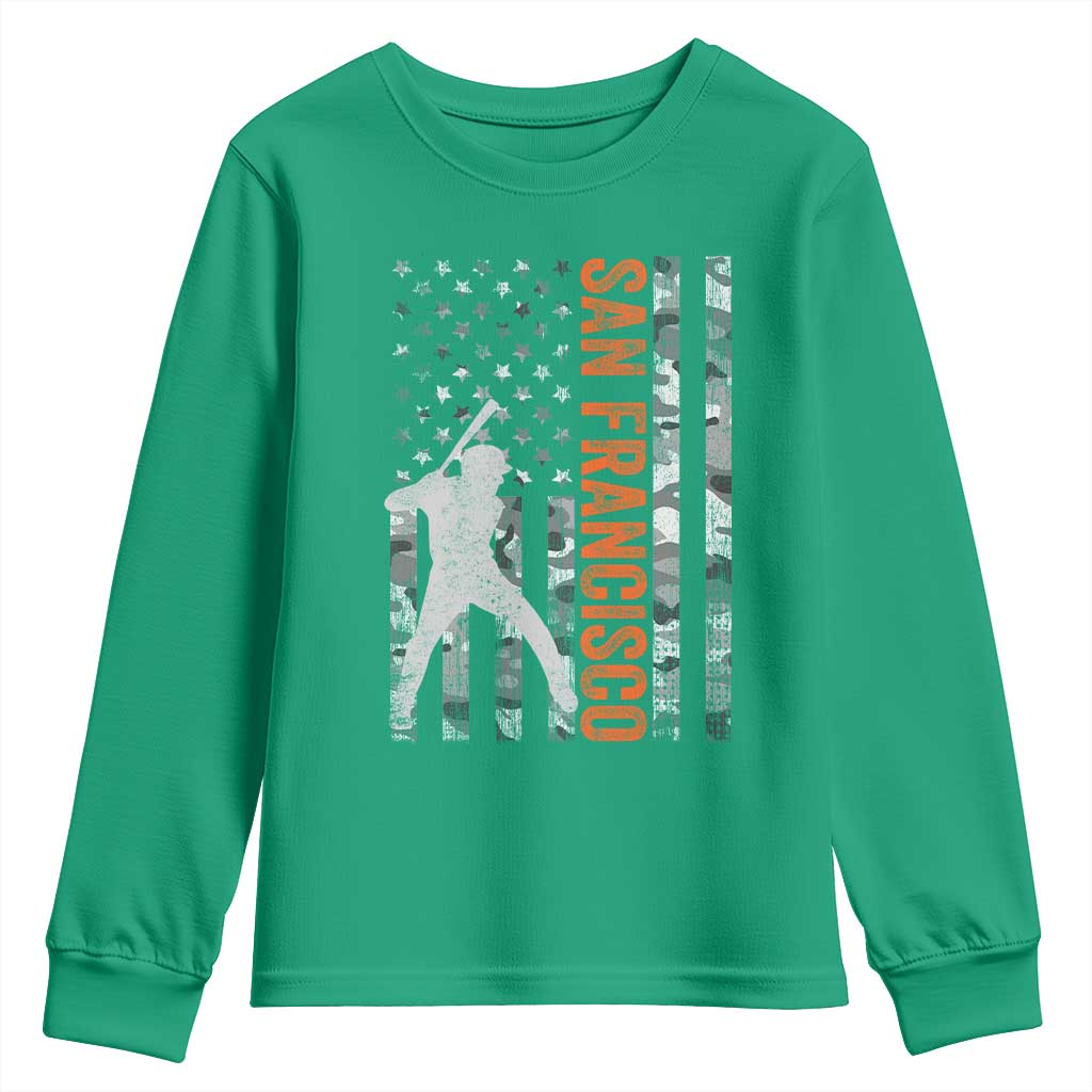 San Francisco Youth Sweatshirt SF Baseball Player American Flag USA Camo Patriotic