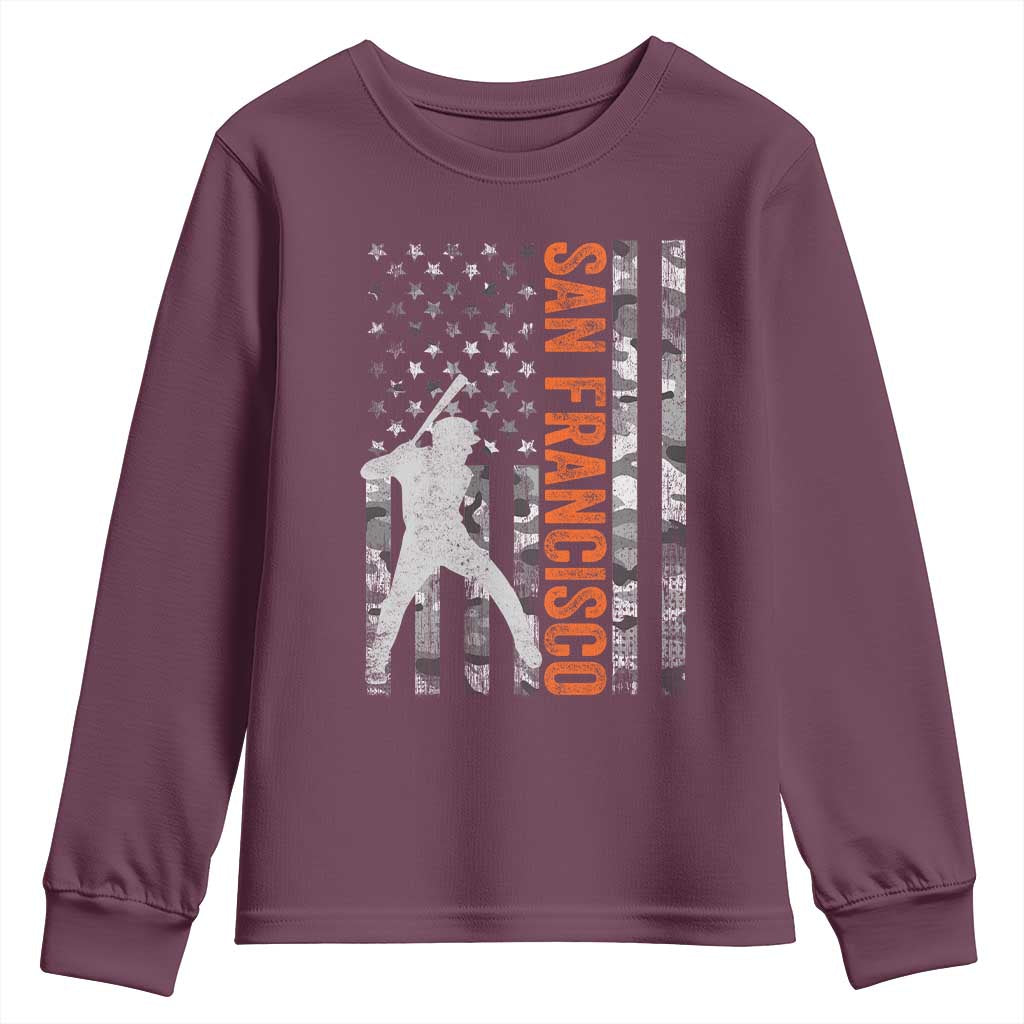 San Francisco Youth Sweatshirt SF Baseball Player American Flag USA Camo Patriotic