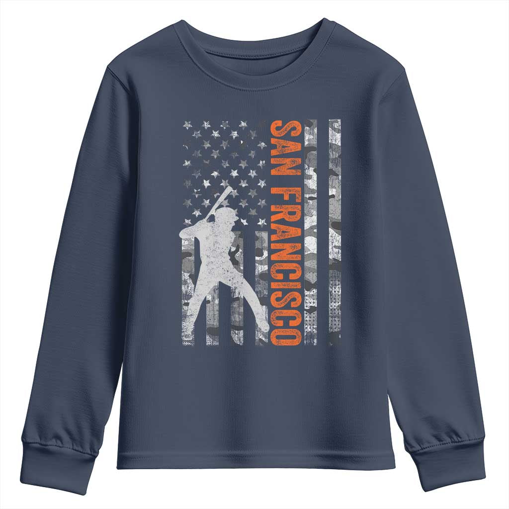 San Francisco Youth Sweatshirt SF Baseball Player American Flag USA Camo Patriotic