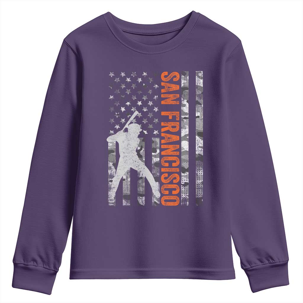 San Francisco Youth Sweatshirt SF Baseball Player American Flag USA Camo Patriotic