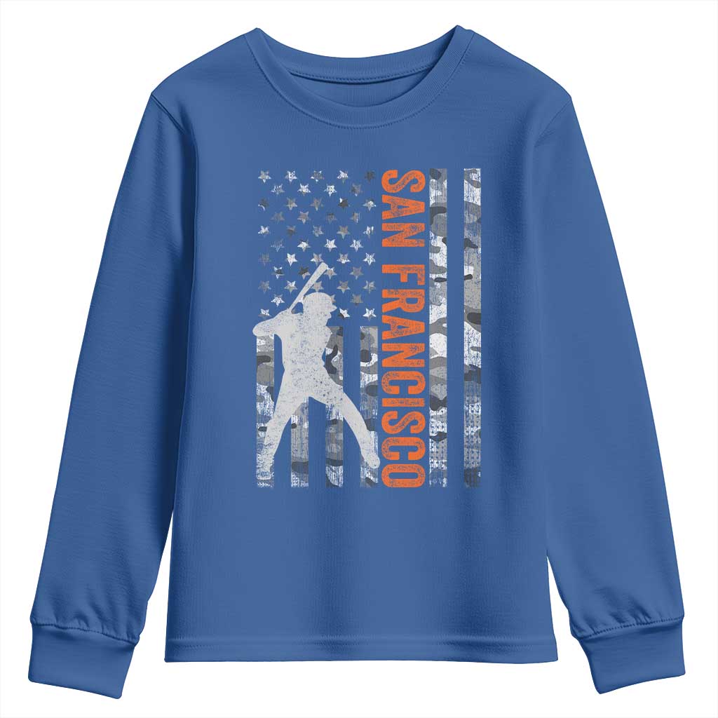 San Francisco Youth Sweatshirt SF Baseball Player American Flag USA Camo Patriotic