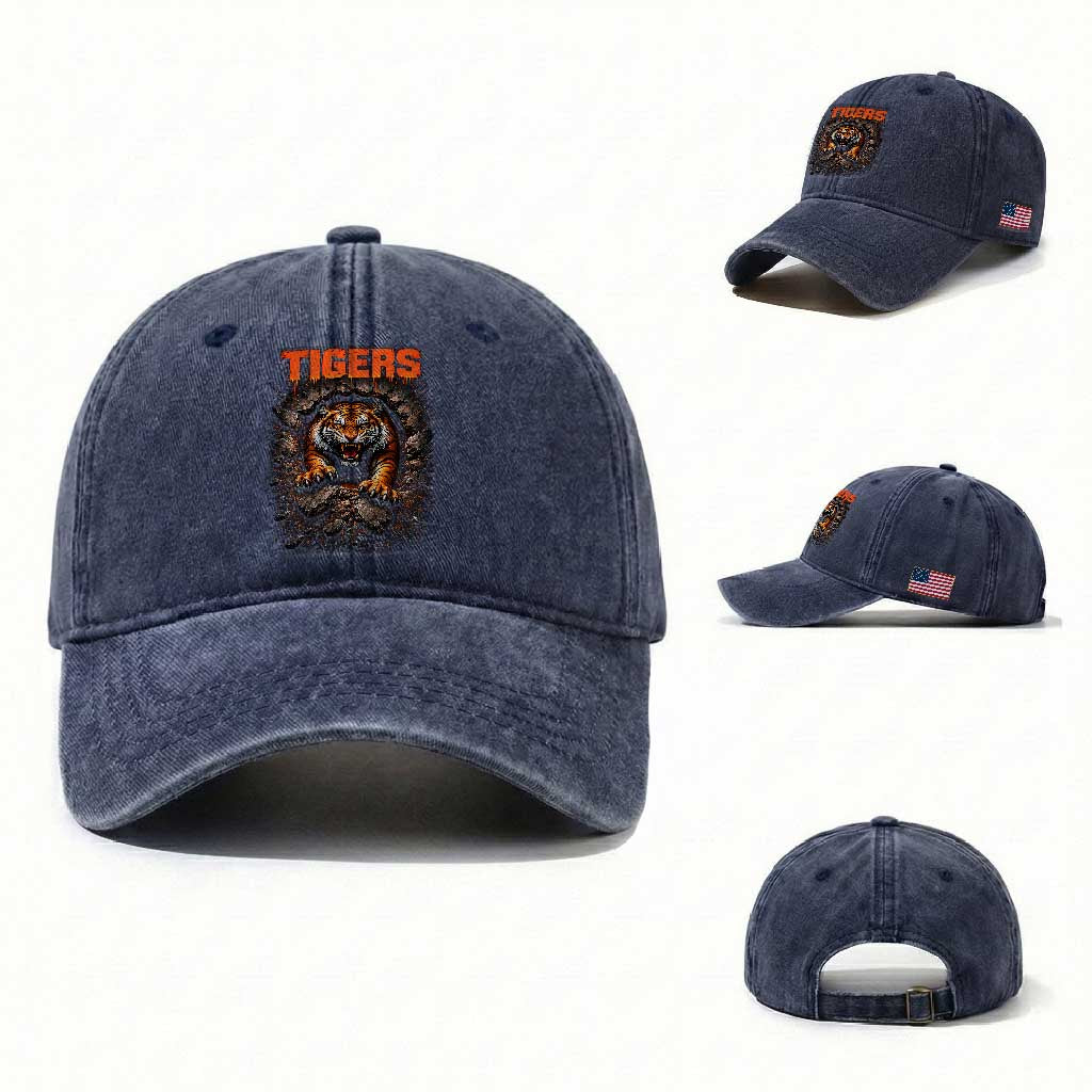 Tiger Sports Name Washed Cotton Baseball Cap Vintage Distressed Baseball Fans