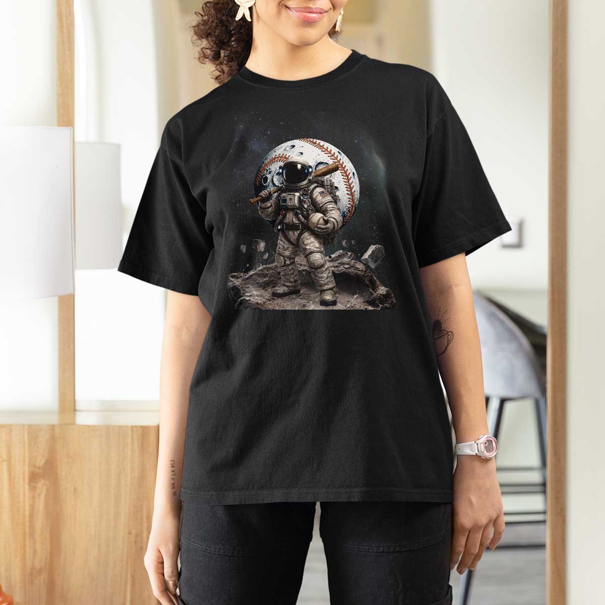 Astronaut Baseball Player T Shirt For Women Distressed Houston Clutch City Sports Fans