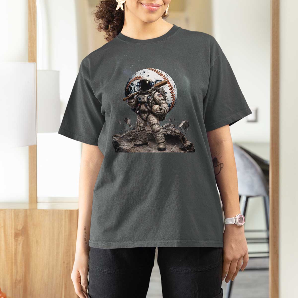 Astronaut Baseball Player T Shirt For Women Distressed Houston Clutch City Sports Fans