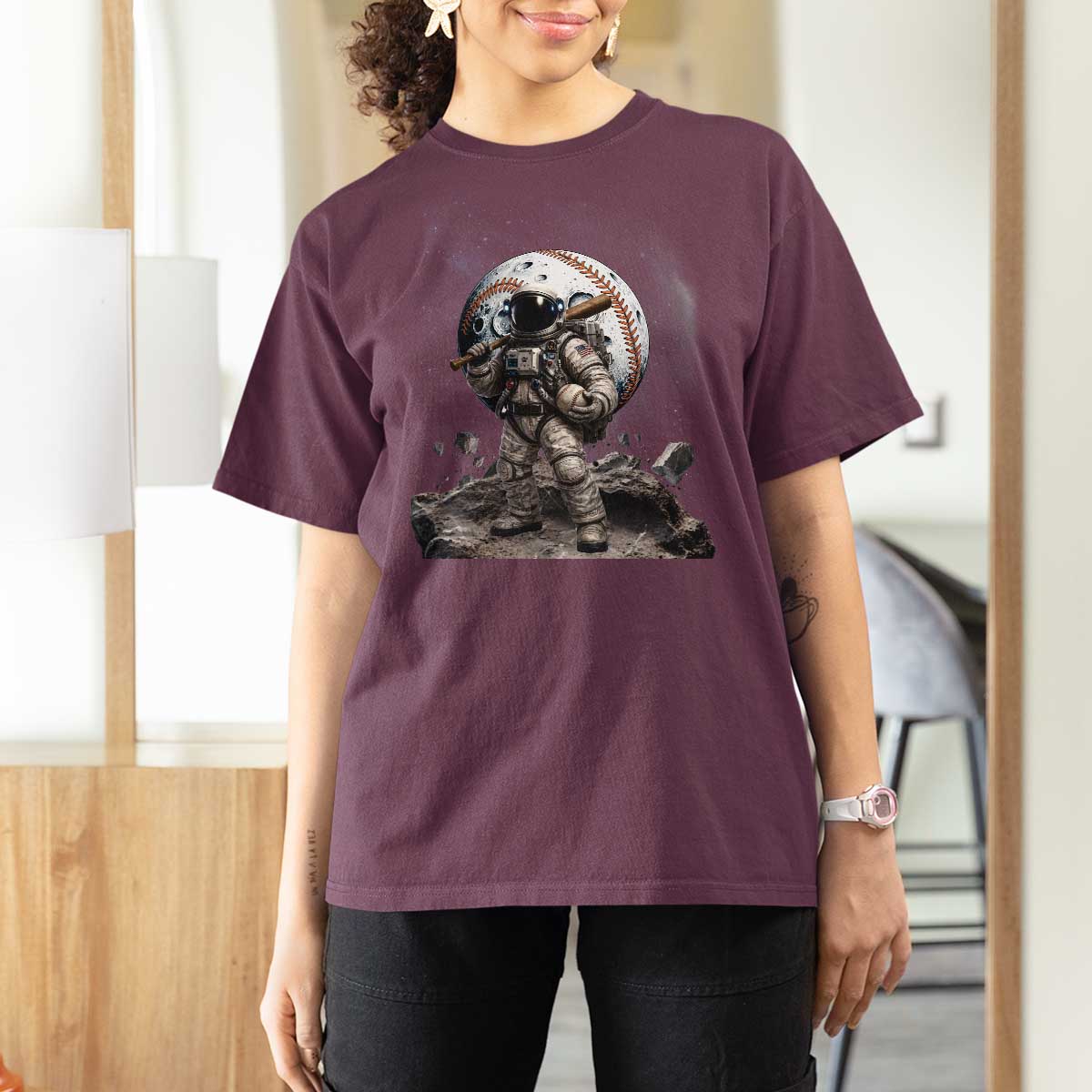 Astronaut Baseball Player T Shirt For Women Distressed Houston Clutch City Sports Fans