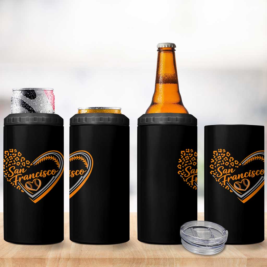 San Francisco 4 in 1 Can Cooler Tumbler SF Leopard Heart US State Baseball Fan Team Spirit