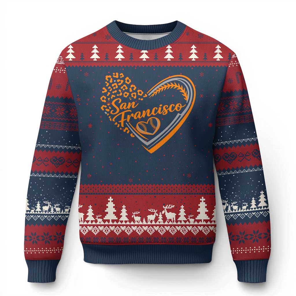San Francisco Ugly Christmas Sweater SF Leopard Heart US State Baseball Fan Team Spirit