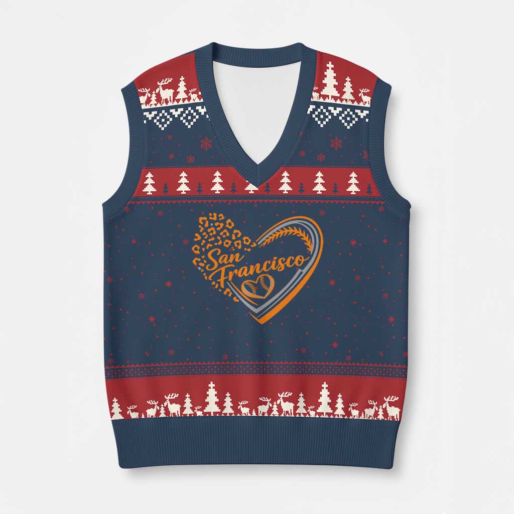 San Francisco V-Neck Knit Sweater Vest SF Leopard Heart US State Baseball Fan Team Spirit