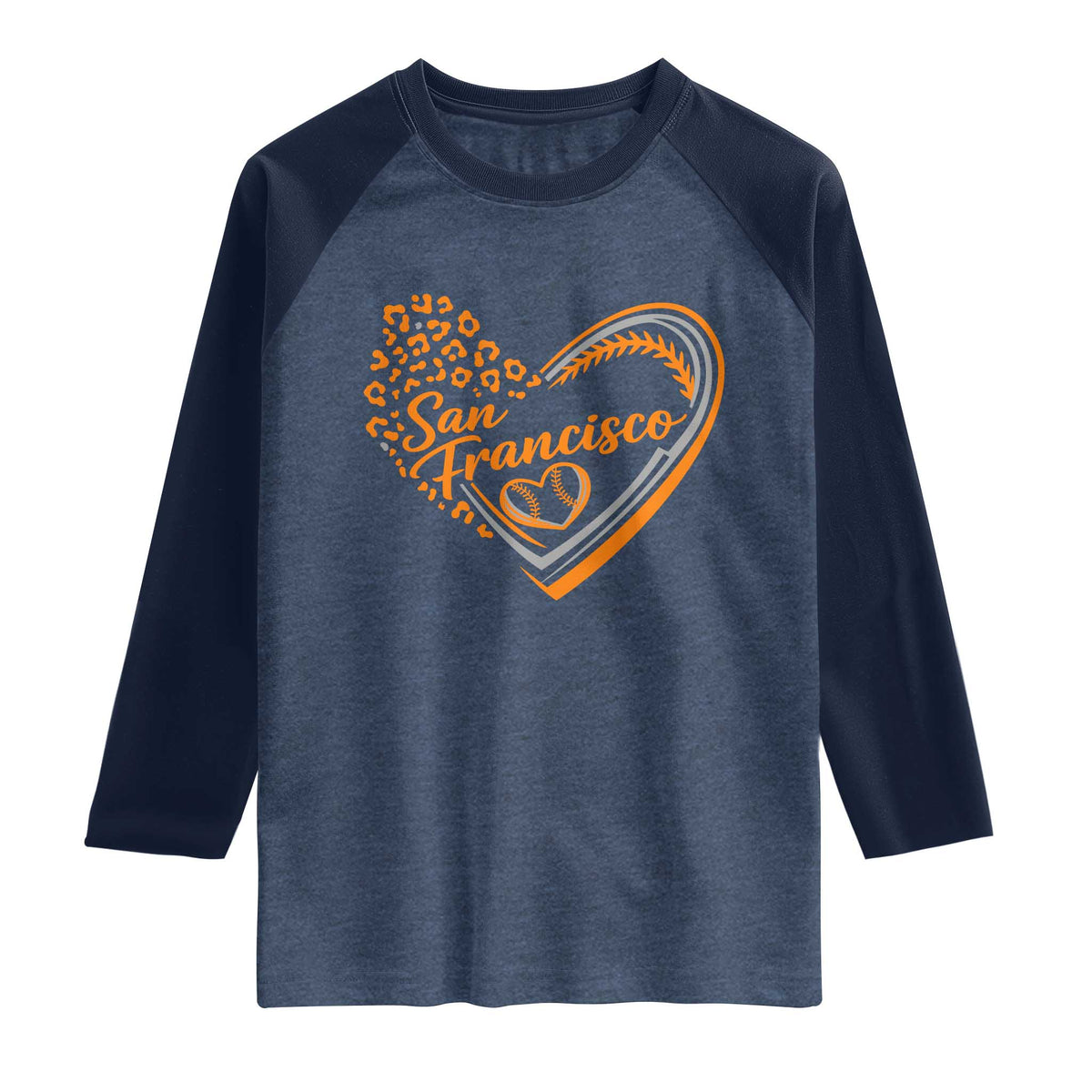 San Francisco Raglan Shirt SF Leopard Heart US State Baseball Fan Team Spirit