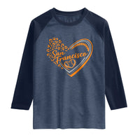 San Francisco Raglan Shirt SF Leopard Heart US State Baseball Fan Team Spirit