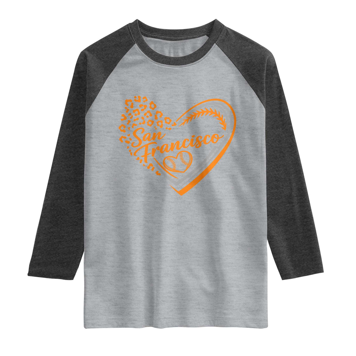 San Francisco Raglan Shirt SF Leopard Heart US State Baseball Fan Team Spirit