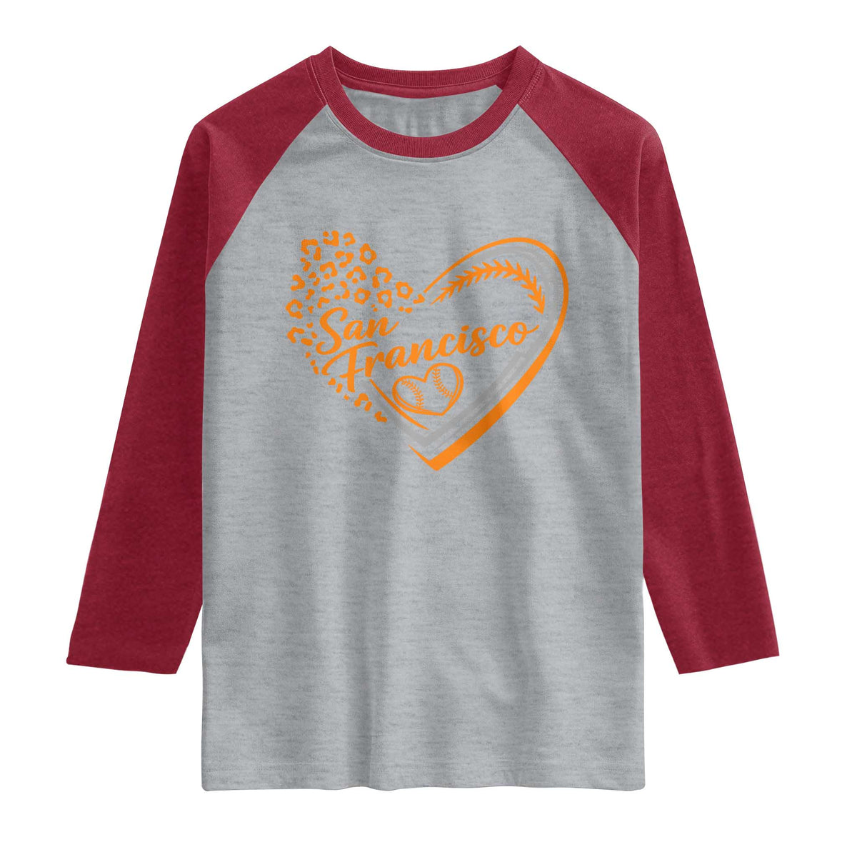 San Francisco Raglan Shirt SF Leopard Heart US State Baseball Fan Team Spirit