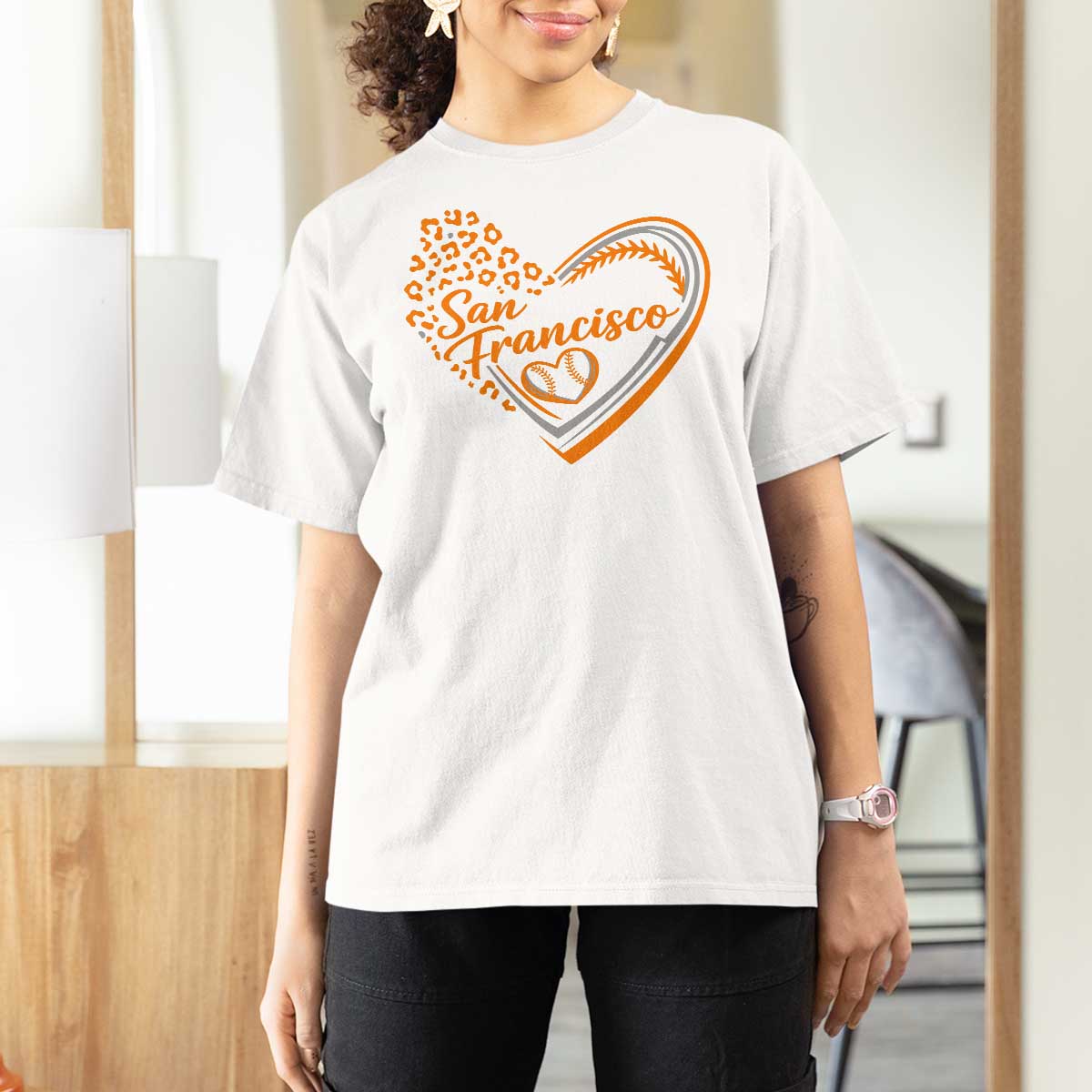 San Francisco T Shirt For Women SF Leopard Heart US State Baseball Fan Team Spirit
