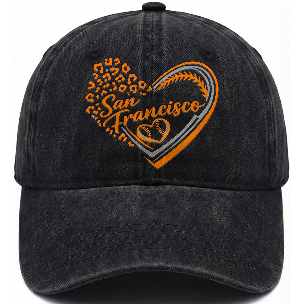 San Francisco Washed Cotton Baseball Cap SF Leopard Heart US State Baseball Fan Team Spirit