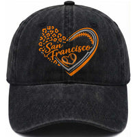 San Francisco Washed Cotton Baseball Cap SF Leopard Heart US State Baseball Fan Team Spirit